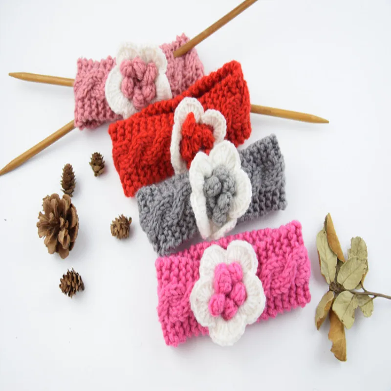 Вязаные цветочные повязки для волос детская зимняя резинка твист тканые