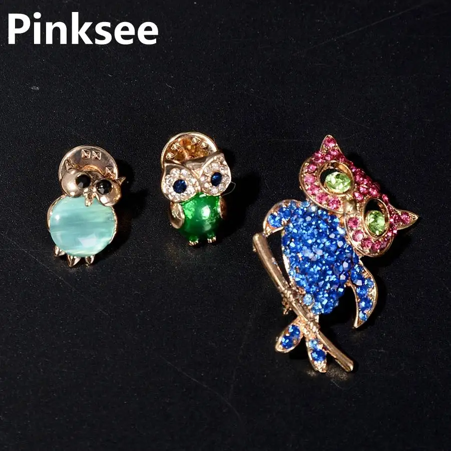 Cute Alloy Owl Brooches For Women And Men Crystal Bird Animal pins and brooches Jewelry Enamel Brooch Pins Christmas Gifts | Украшения и