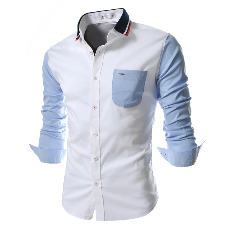 Fashion England style pocket sleeve patchwork design yong men's shirts M-2XL man slim fit full Cool boy clothing wholesale | Мужская