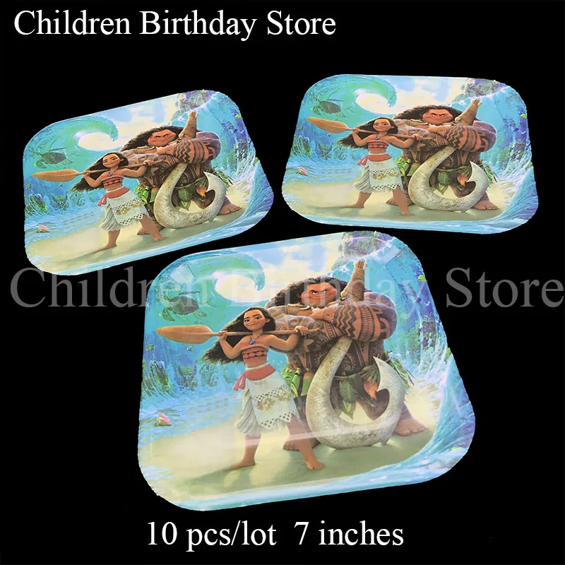 

10pcs/lot Moana disposable plates Moana birthday party decorations Moana square plates