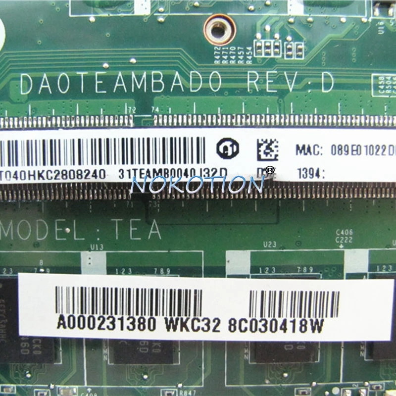 NOKOTION материнская плата для ноутбука Toshiba Satellite U845W U840W i5-3317U CPU DDR3 A000231380 DA0TEAMBAD0 |
