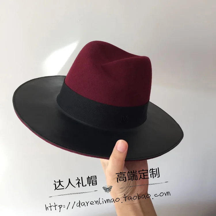 Sir Abnormity hat stitching wine red wool leather cap female | Аксессуары для одежды