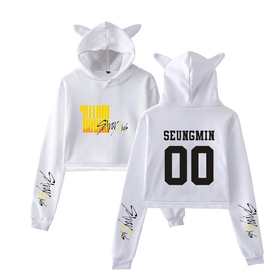 Kpop Stray Kids Cat Crop Top oversized hoodie sweatshirt Women Album Yellow Wood korean Hoodies Sweatshirts Sexy clothes | Женская