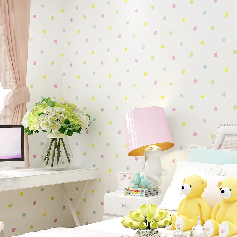 

Cute Colorful Dot Wall Paper for Kids Rooms Non Woven Wallpaper 3d Baby Girl Boys Bedroom Decor Wallpapers Papier Peint ZQ120