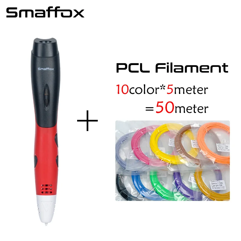 red add 50m PCL SMAFFOX 3D Ручка BP-05, которая имеет встроенную батарею и низкую температуру печати, Дети diy ручка для рисования, креативный eduacation подарок - Цвет: red add 50m PCL