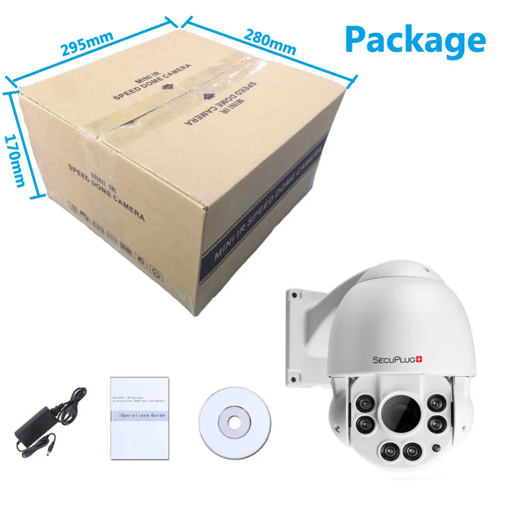 Secuplug + PTZ IP Камера ONVIF 1080 P Full HD 2mp высокое Скорость купол S видеонаблюдения 10X зум ИК