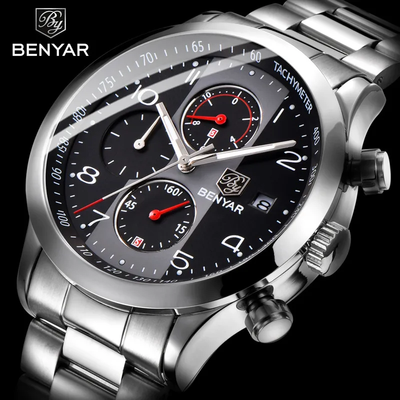 

BENYAR Casual Fashion Men Watches Chronograph Full Steel Men Sports Watches Waterproof Male Quartz Wrist Watch Relogio Masculino