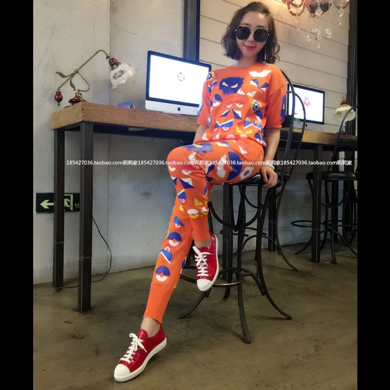 Европа Новинка 2017 Весна штамп вязаный костюм размер тонкий повседневный