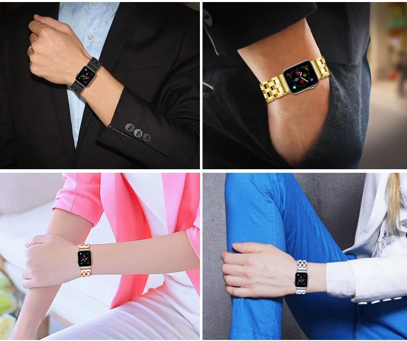 Нержавеющая сталь для Apple Watch группа 4 42 мм/38mm 3 iwatch Группа 44 мм/40 мм ремешок петли для ремня ремешки Apple черный серебро золото
