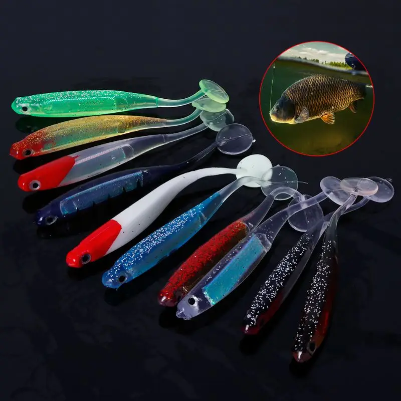

10 Pcs/Set Fishing Bait Soft Artificial Lure Silicone T Tail Rainbow Fish Tackle Attract 10cm5g Accessories Colorful Swimbait