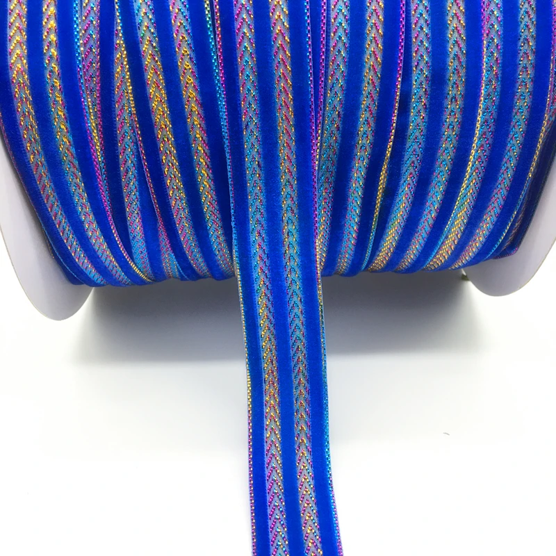 5 Yards/lot 1"(25mm) Blue Glitter Colourful Rimmed Velvet Ribbon Bow Hair Wedding Party DIY Lace Sewing Trim #RJ22 | Дом и сад