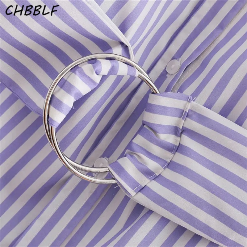 Женское свободное платье CHBBLF повседневное офисное в полоску с поясом и длинным