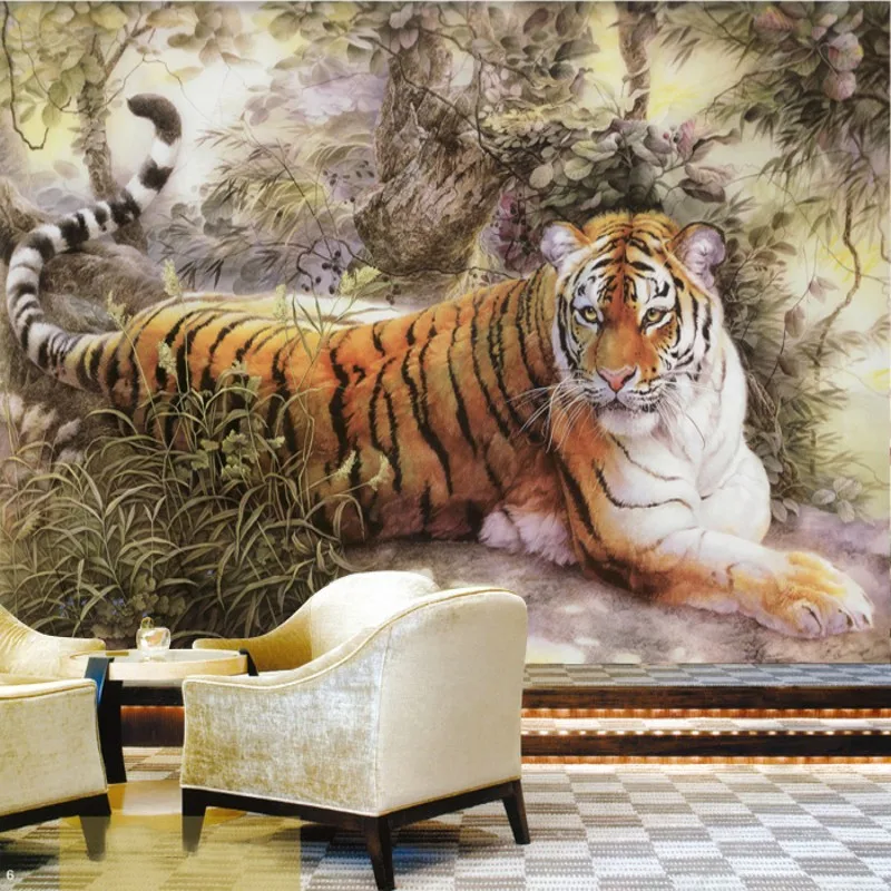 

Фотообои на заказ изображение тигра по типу масляной живописи обои для спальни гостиной КТВ бар ТВ фон обои фрески
