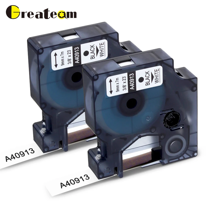 Greateam 2 шт./лот 40913 9 мм совместимый с dymo D1 S0720680 запечатанных лент для черный на белом