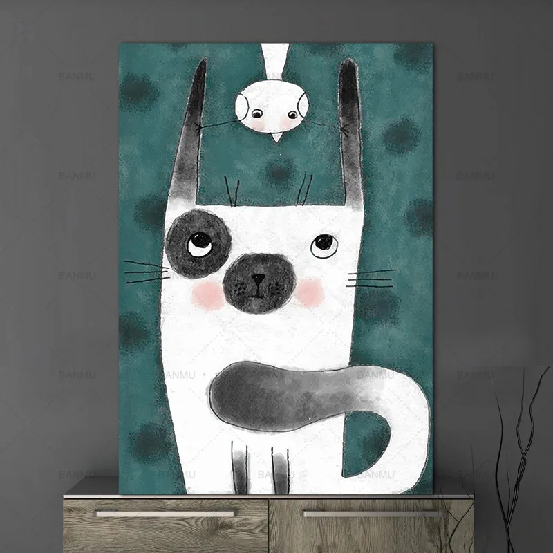 Название товара: Картинка на стену, рисунок, мультяшное животное, кот, декор, постер, холст, живопись, печать на холсте, картина для дома, без рамки.