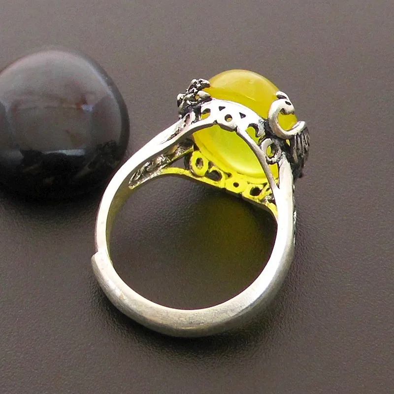 Натуральное желтое кольцо с камнем из стерлингового серебра 925 пробы Bague Femme