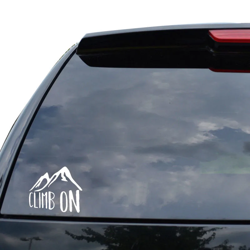 

QYPF 17.4cm*15.1cm A Little Skewed Mountain With Two Words CLIMB ON Vinyl Car Sticker Colourful Window Decal C18-0277