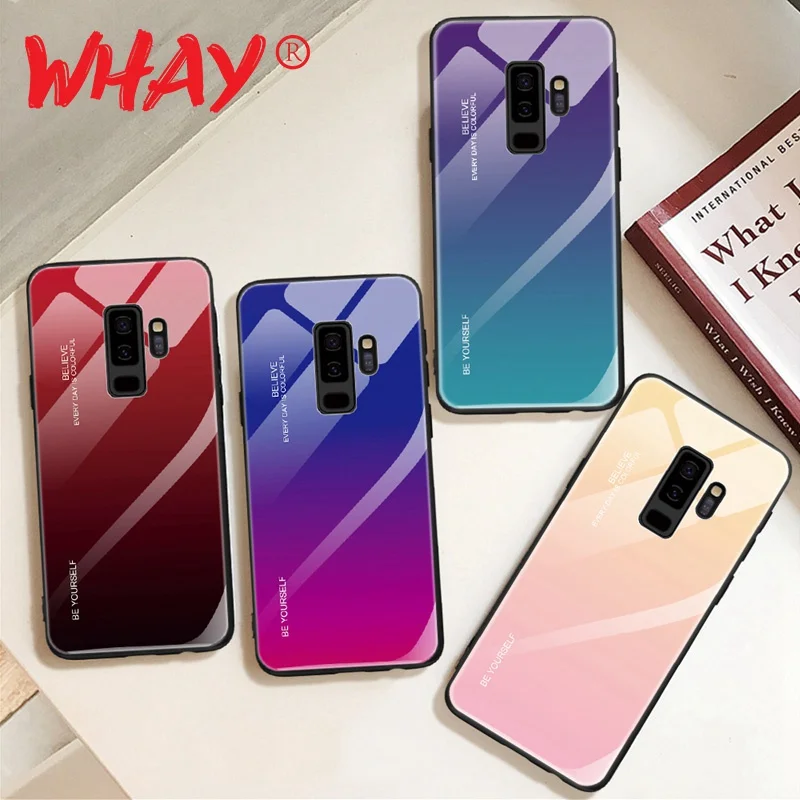 Стеклянный чехол для Samsung Galaxy S8 S9 Plus силиконовый роскошный градиентный Note 8 9 A7 2018 A5
