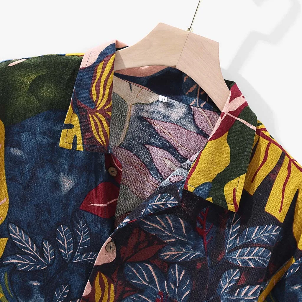 Мужская рубашка для отдыха Camisa, многоцветная, с нагрудным карманом, короткий рукав, круглый подол, свободные рубашки, блузка, Гавайские пляжные Топы