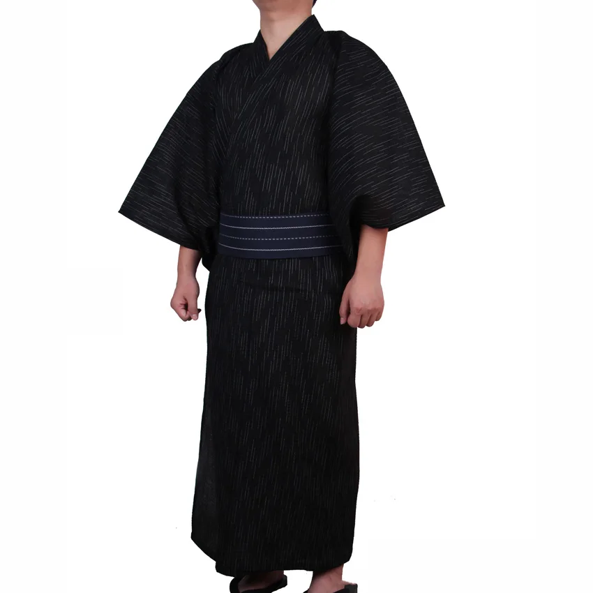 Мужские японские Самурайские костюмы кимоно Jinbei Домашняя одежда свободная хлопковая черная традиционная юката одежда пижамы Ночная рубашка халат