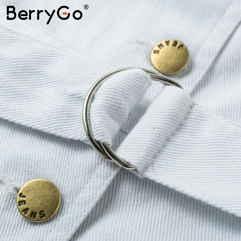 BerryGo офисный женский белый комбинезон элегантный пояс пуговица кисточка подол