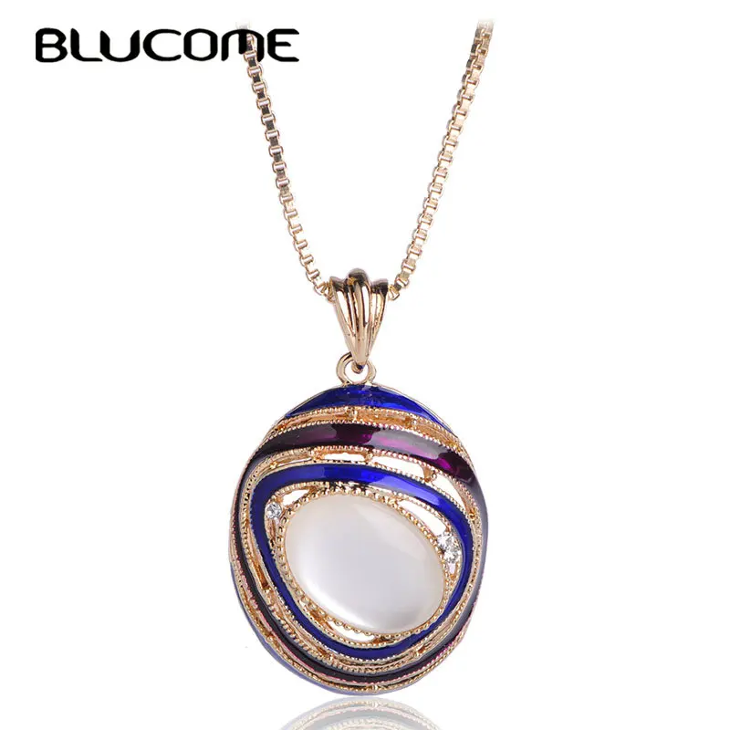 

Blucome New Classic Dubai Style Necklace Round Pendant Alloy Simulated Opal Women Girls Wedding Party Banquet Neck Accessories
