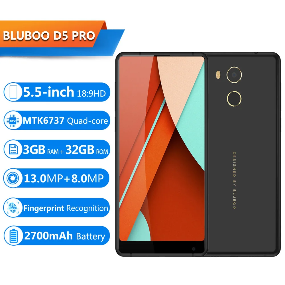 BLUBOO D5 PRO 4G Мобильный телефон 5 дюймовый Android 7 0 MTK6737 Quad core 3 ГБ + 32 сзади 13.0MP спереди
