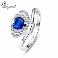 lingmei wholesale crown princess jewelry wedding fashion heartbluewhite cubic zircon silver color ring size 6 9