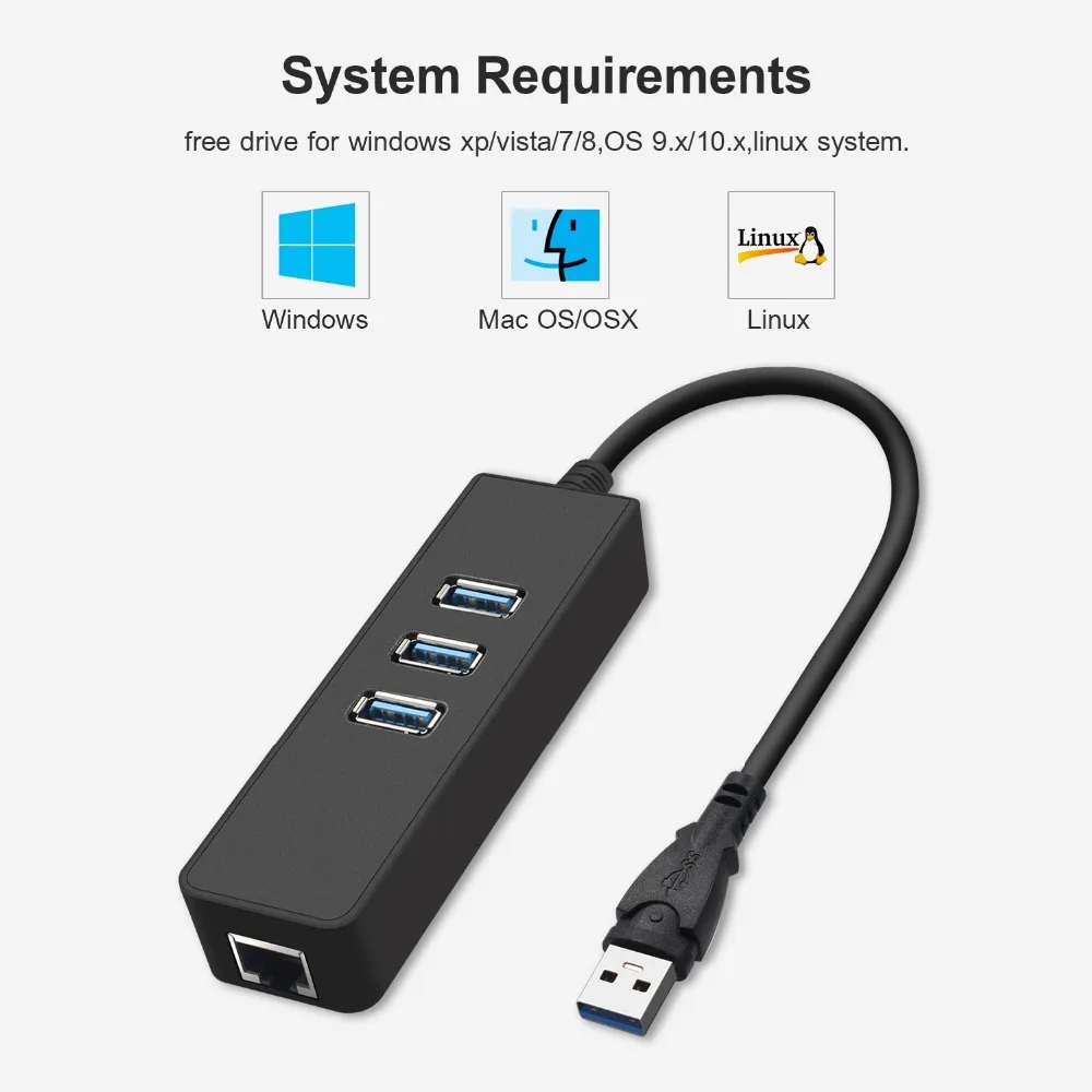 KuWFi 3 порта USB 0 Ethernet адаптер Rj45 usb хаб Gigabit Lan 10/100/1000 Мбит/с сетевая карта для