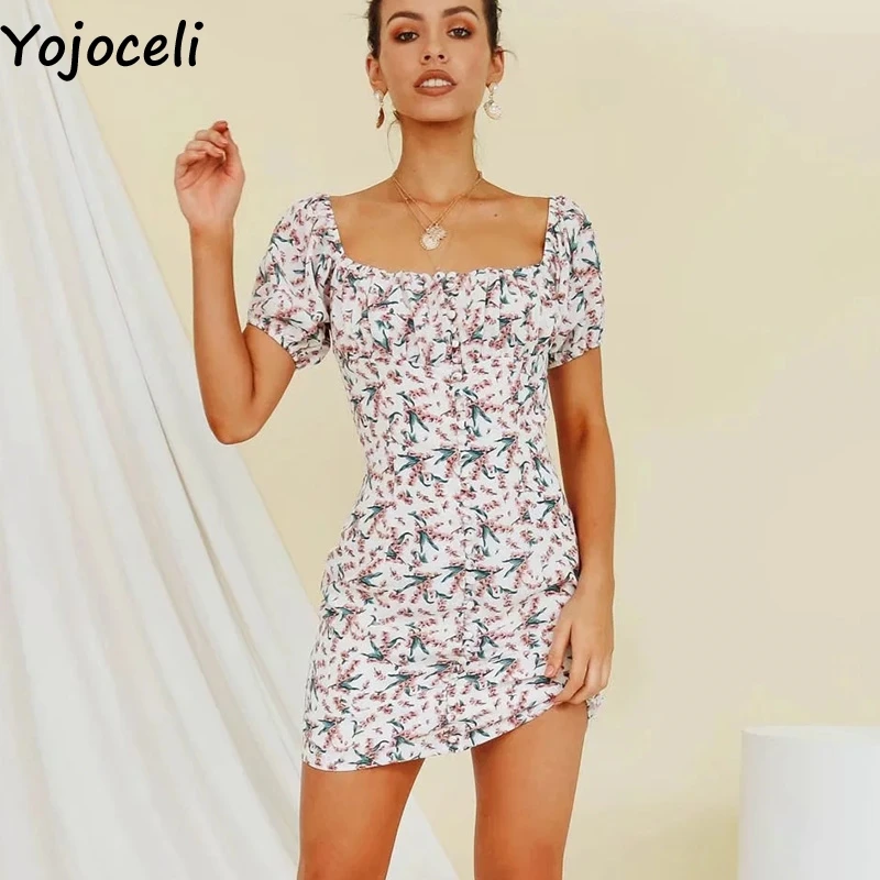 Yojoceli сексуальное платье с открытыми плечами и Принтом Короткое облегающее