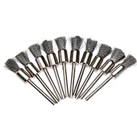10pcs pen shape 8mm stainless steel 3mm shank diameter wire brush drill end 18shank wire brush fits dremel rotary tools