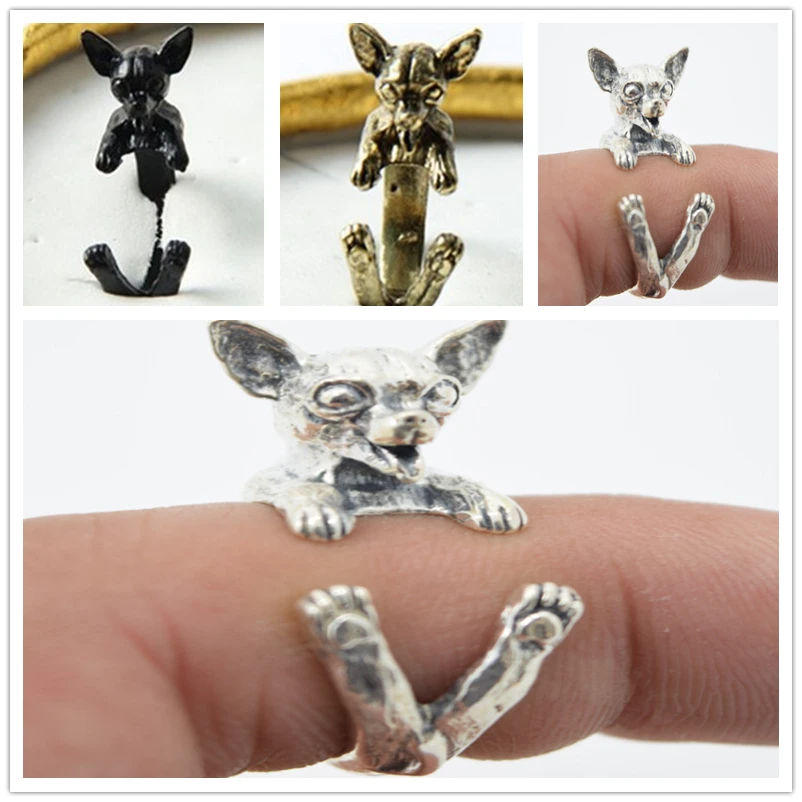 Прямая поставка очаровательное кольцо в стиле ретро с собакой чихуахуа