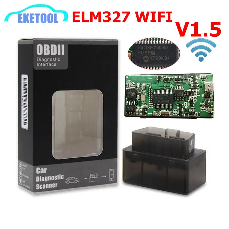 Считыватель кодов автомобиля MINI WIFI OBDII ELM327 V1.5 чип PIC18F25K80 OBD Wi Fi работает Android/IOS ELM 327