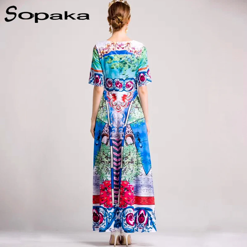 Женское платье макси с цветочным принтом разноцветное длинное вечернее синего