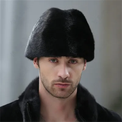 Настоящая мужская норковая меховая шапка в русском стиле, зимняя мужская теплая меховая шапка, роскошная супер теплая меховая шапка-бомбер из натуральной норки, MZ-01 - Цвет: E1