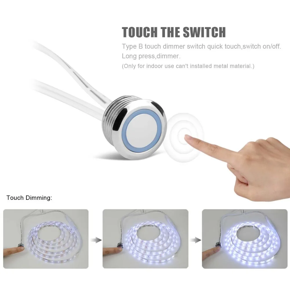 Flexible Touch Switch Sensor LED Strip light 1M 2M 3M 4M 5M Dimmable Wardrobe Cabinet lamp Tape Closet Kitchen lighting | Освещение
