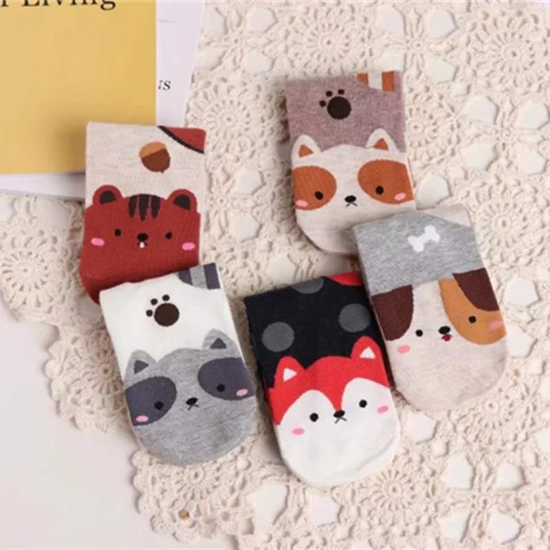 2019 милые женские хлопковые носки с животными Kawaii Носки рисунком собаки корейские
