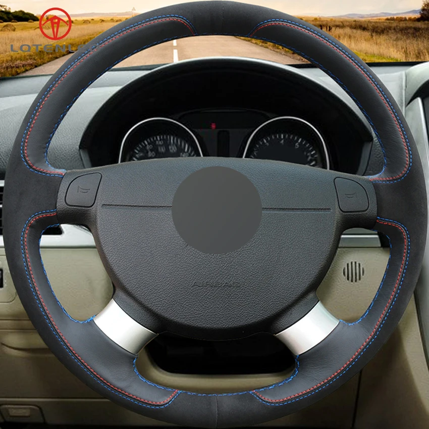 LQTENLEO черный кожаный замшевый автомобильный чехол на руль для Chevrolet Lova Aveo Buick Excelle daewoo gentra Lacetti Ravon