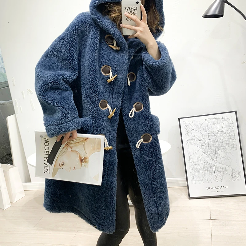 Женская Шуба из искусственного меха OFTBUY уличная с капюшоном 50% шерсти и ягненка