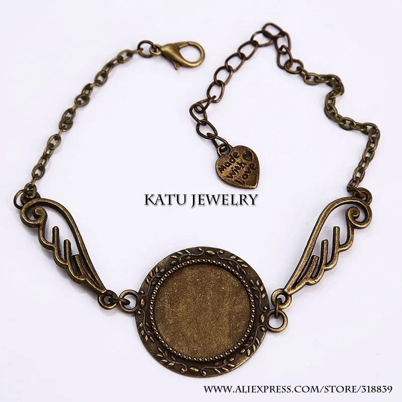 Круглый браслет кабошона 20 мм винтажные металлические Крылья Ангела из