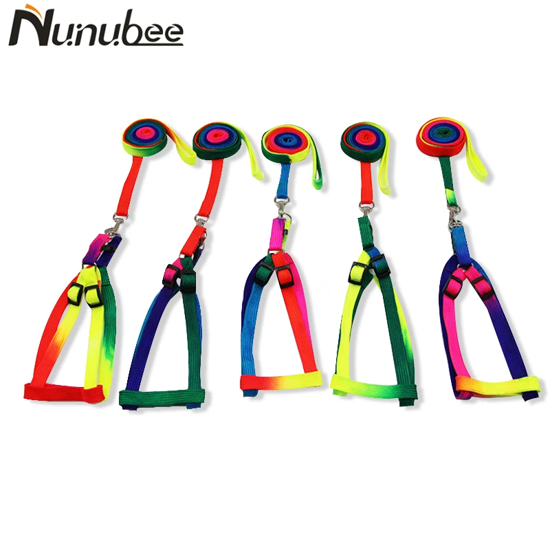 Nunubee Adjustable Rainbow color Dog Leash Small Pet Dogs Nylon Puppy Walk Out Chest Harness Lead For | Дом и сад