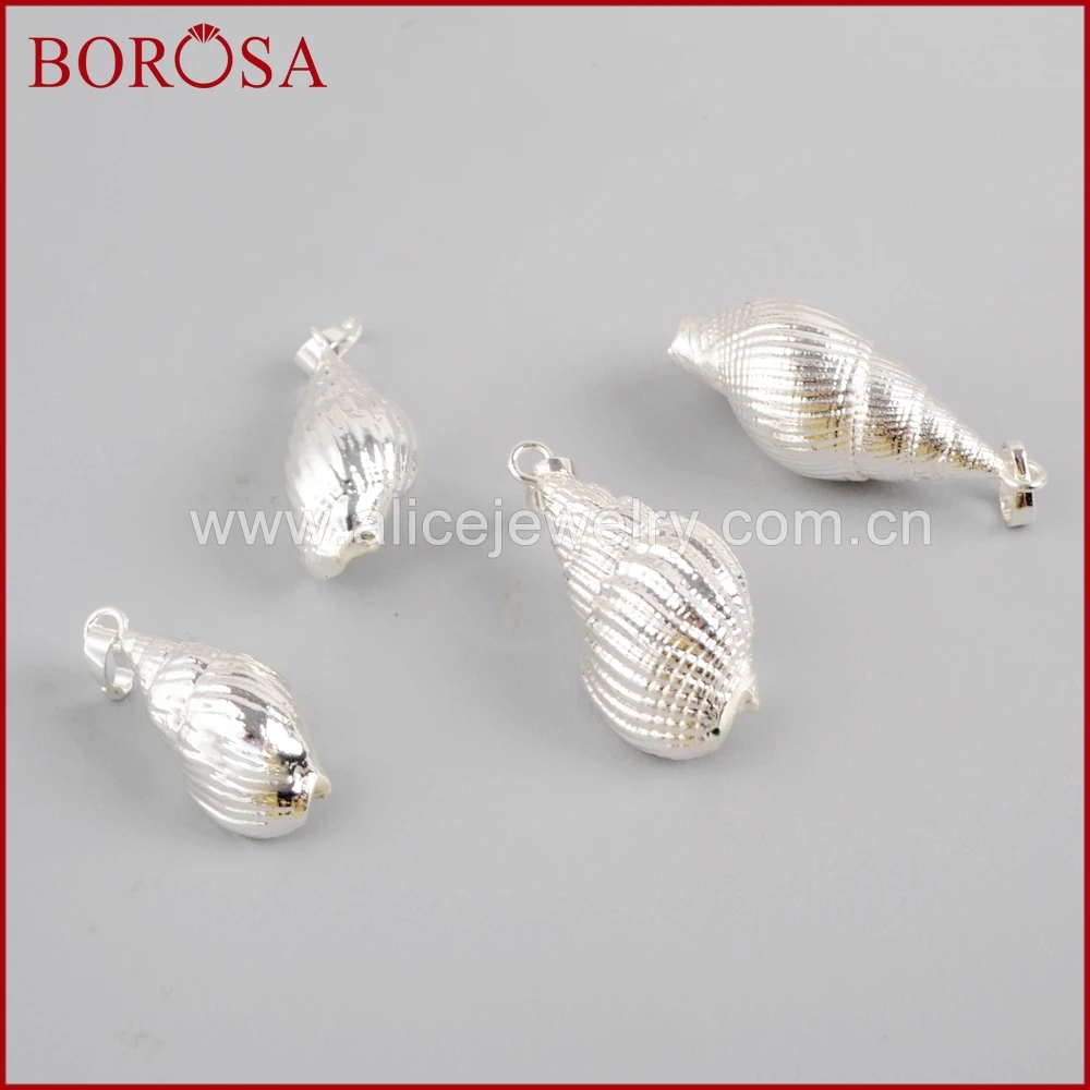 BOROSA 10 шт. Новое поступление полностью серебряный цвет раковина кулон драгоценные
