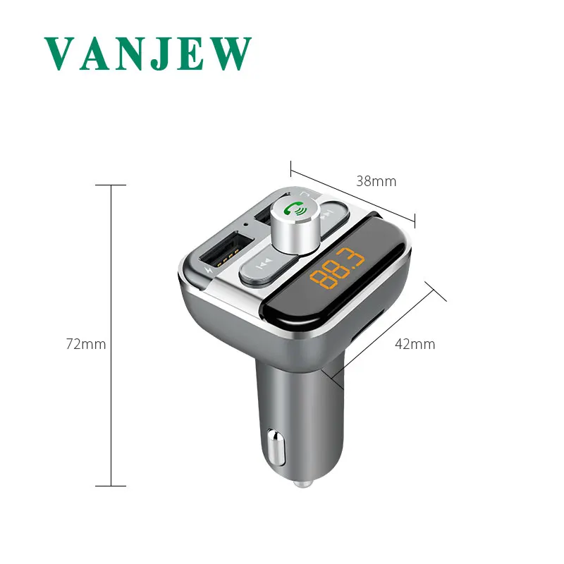 Автомобильный модулятор VANJEW BT20 Bluetooth FM передатчик Радио адаптер 2 порта USB