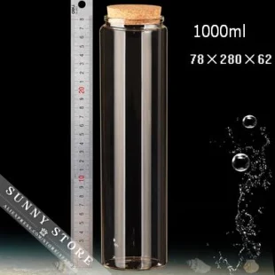 

2 шт./лот 78x280 мм 1000 мл пустые стеклянные бутылки с пробкой, бутылки для ароматизированного чая «сделай сам», прозрачные бутылки из боросилика...