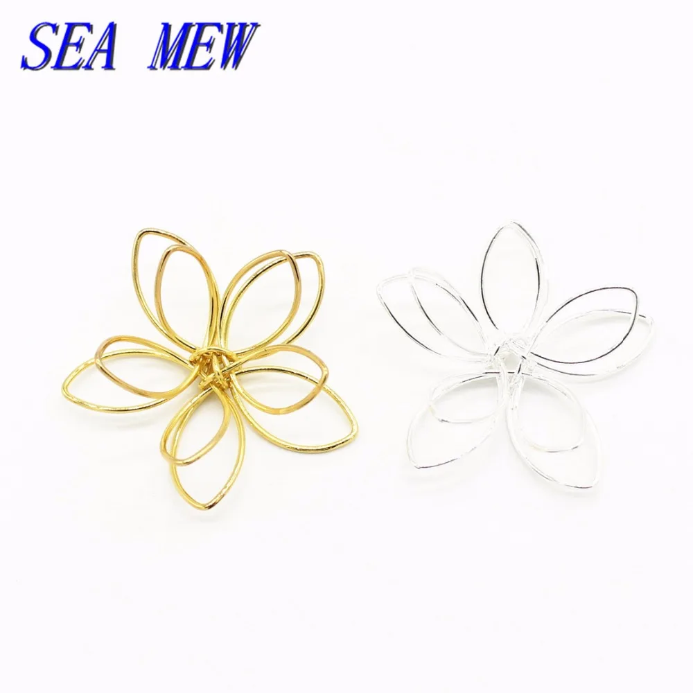 

SEA MEW 20PCS 36mm Metal Gold/ Silver Color Hollow Out Flowers Connectors Jewelry Findings For Jewelry Making
