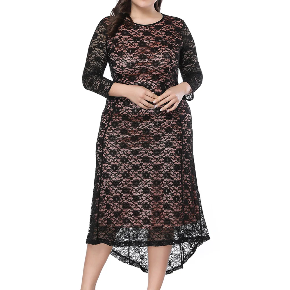 Women Black Plus Size Summer Lace Dress 2019 Elegant Hollow Out Big Formal Sexy Midi Large Party Dresses Vestido |