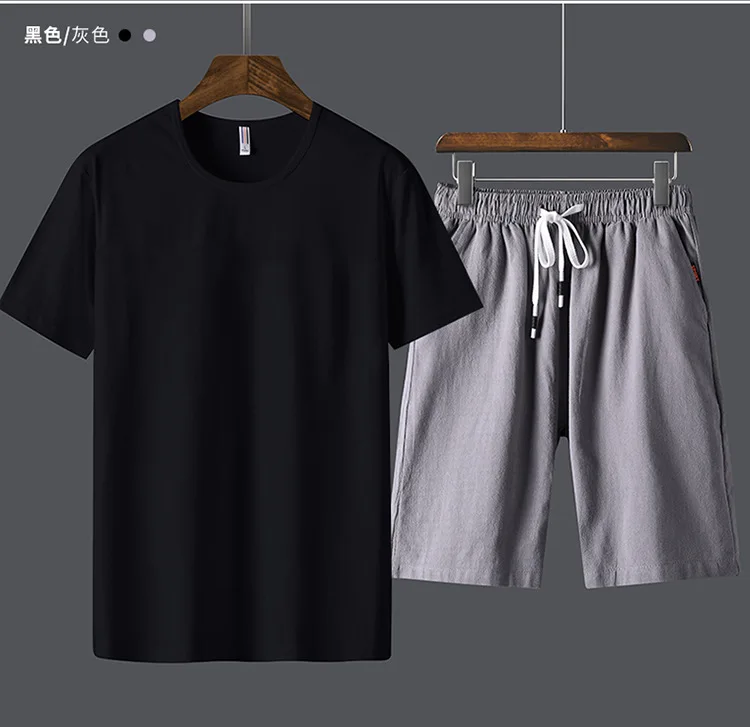 

Rlyaeiz 2019 Summer Casual Set Men Tracksuit Pure Color Cotton Comfortable T shirts + Shorts Sporting Suits Male Sweat Suit 4XL
