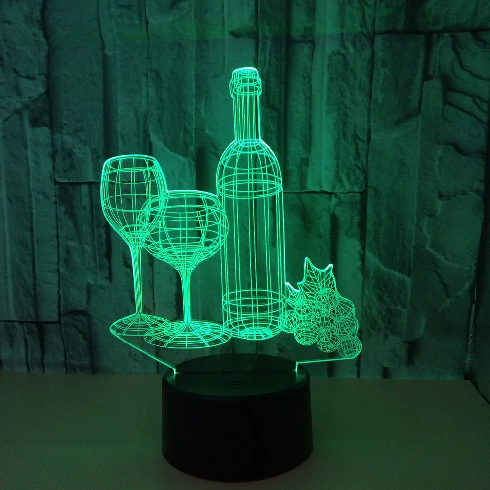 Красочные 3d лампы и бутылки вина ночник сенсорный пульт дистанционного