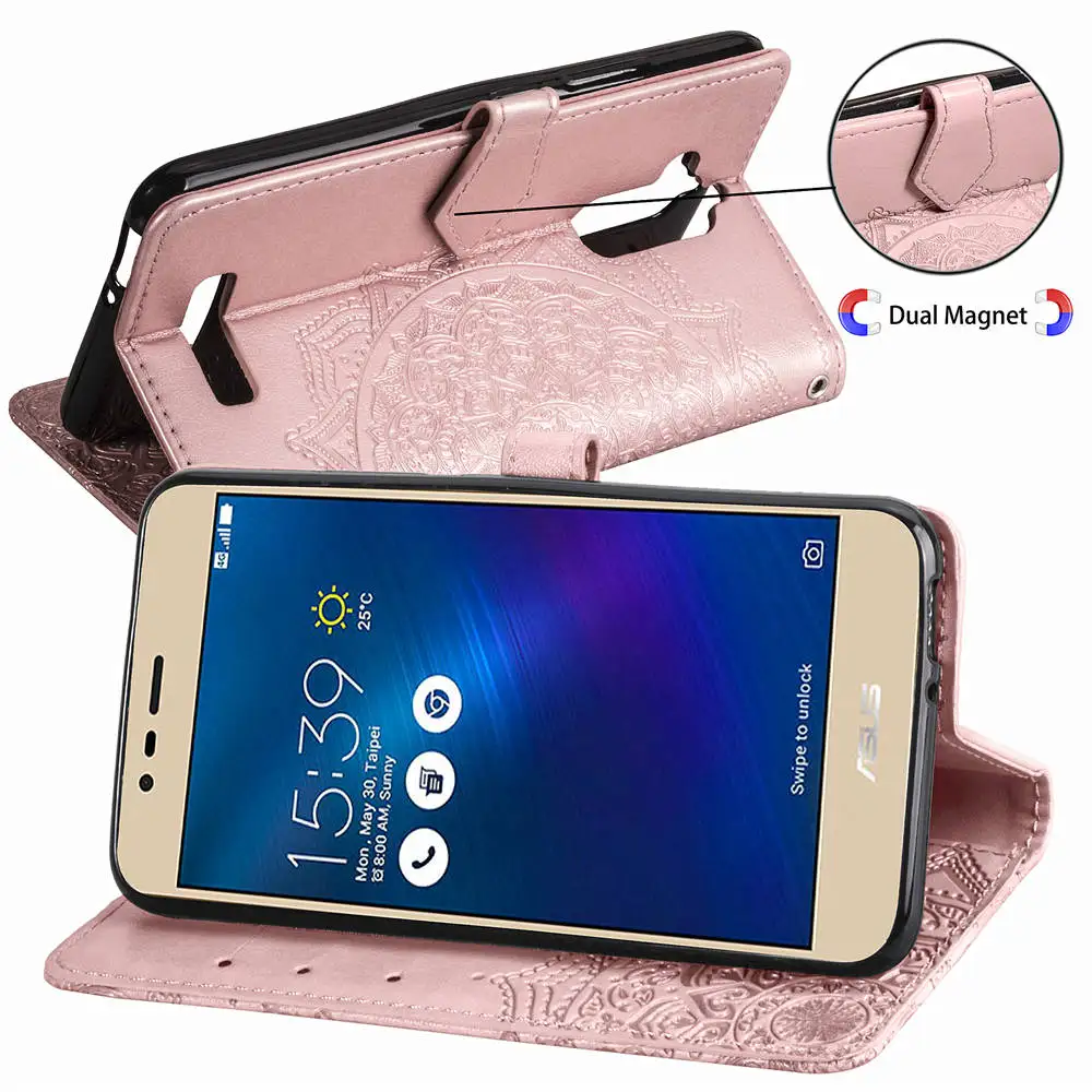 Кожаный флип чехол с 3d рисунком мандалы и цветов для Asus Zenfone 3 4 Max ZC520TL ZC554KL ZC550KL 5z