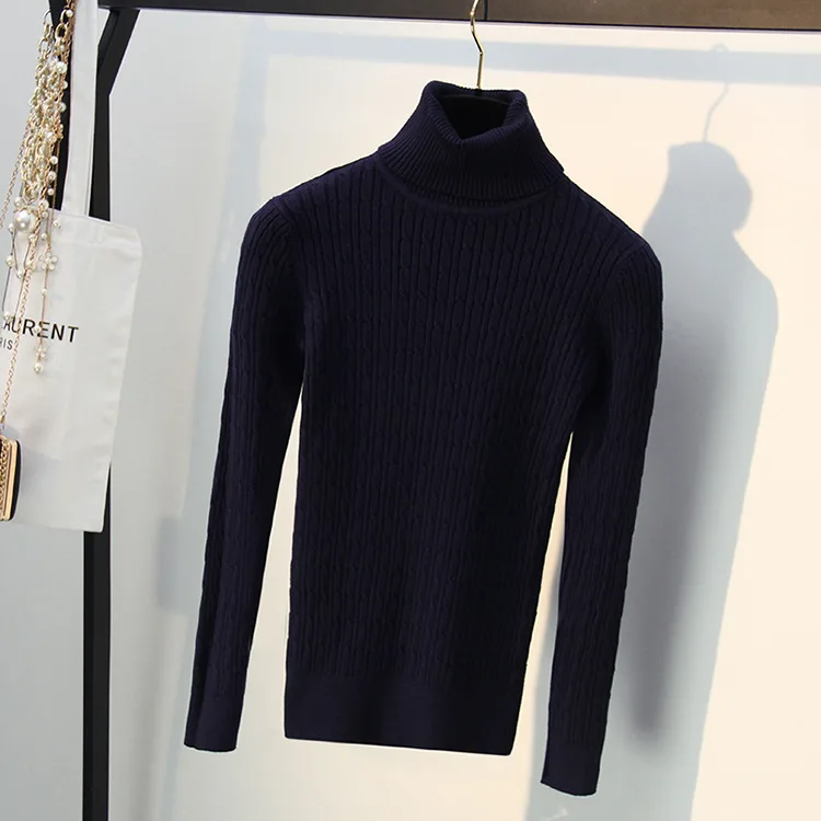 Navy Yanueun, женские свитера, Осень-зима, водолазка, пуловер, универсальная, одноцветные свитера, мягкий теплый свитер для женщин - Цвет: Navy